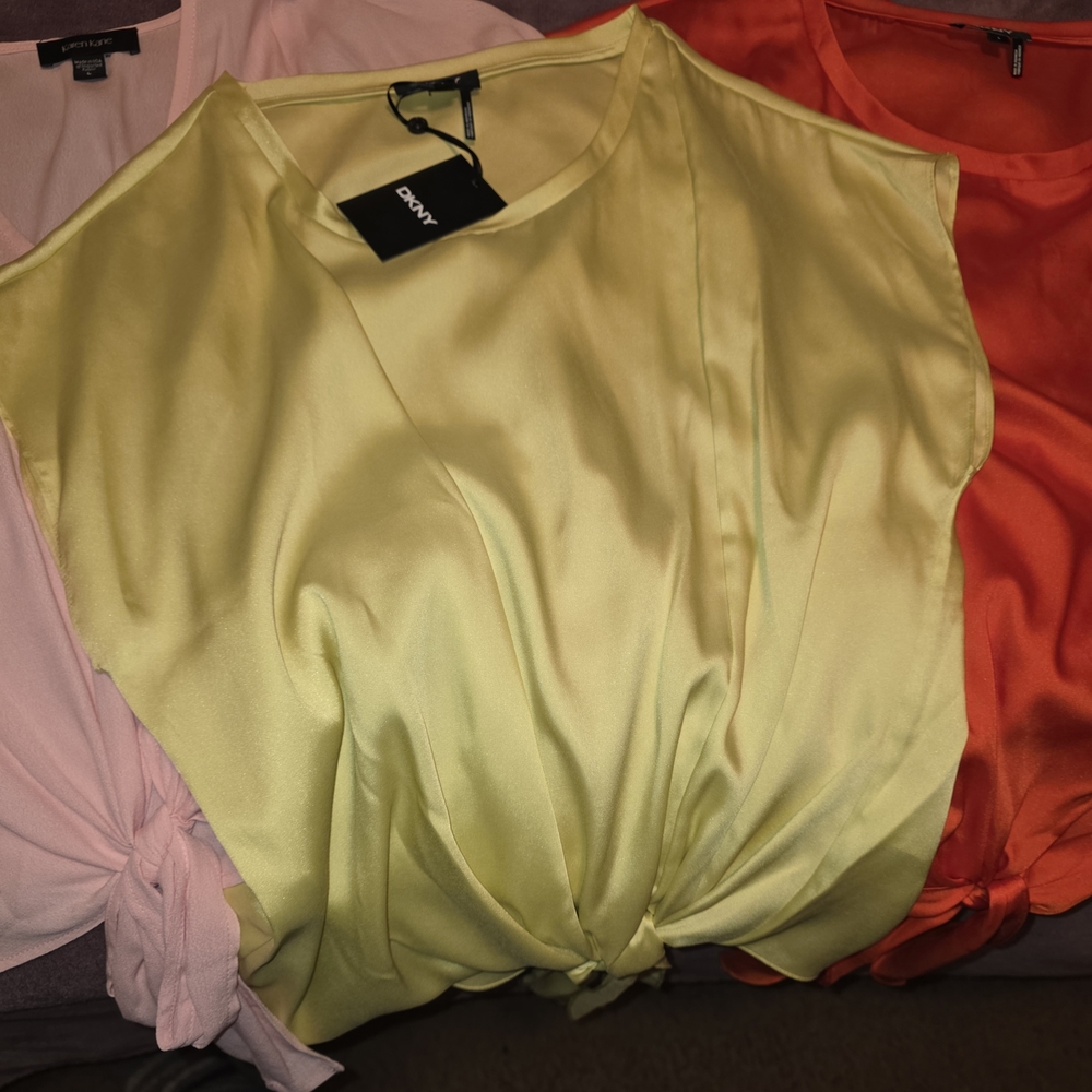 DKNY Light Yellow Satin Blouse